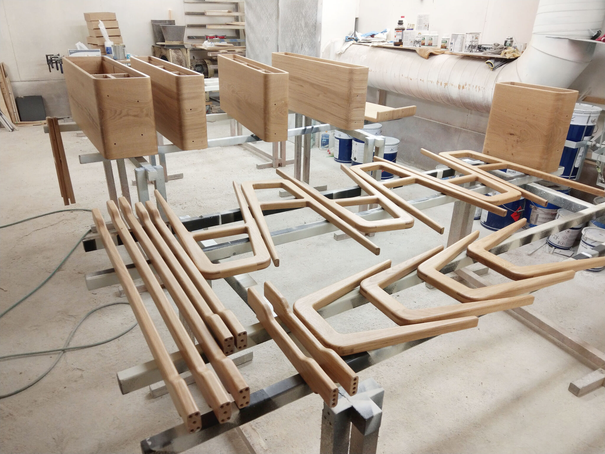 Workshop detail: Furniture parts prepared for fine sanding and oiling. nordlys møbler: HANDMADE - SCANDINAVIAN - FURNITURE from Norwegian oak.